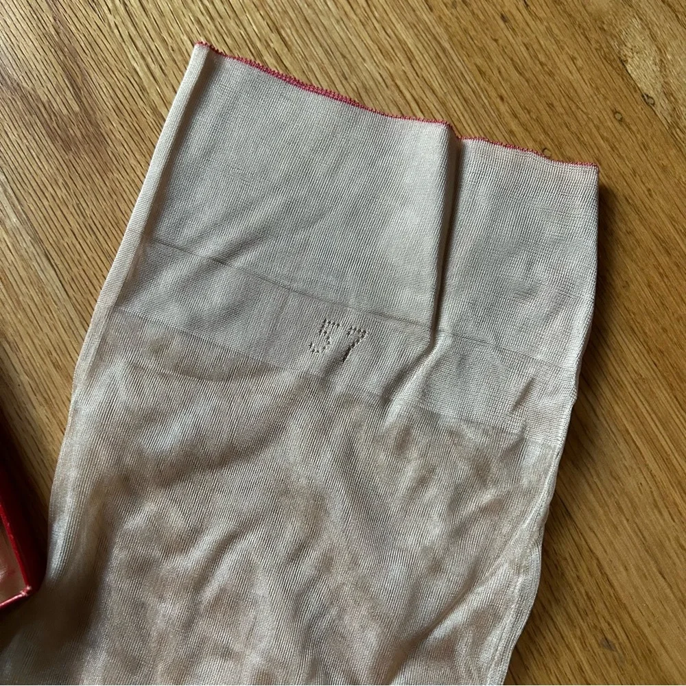 Vintage deadstock John Wanamaker silk nude stockings in original box